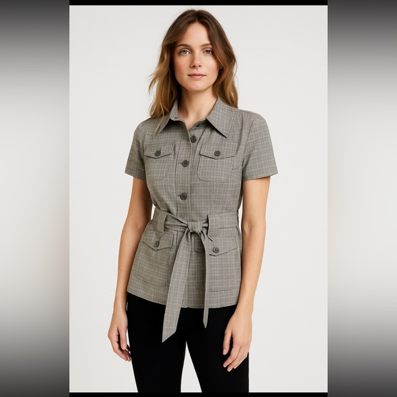 Sandro plaid belted safari jacket size small - Picture 1 of 9